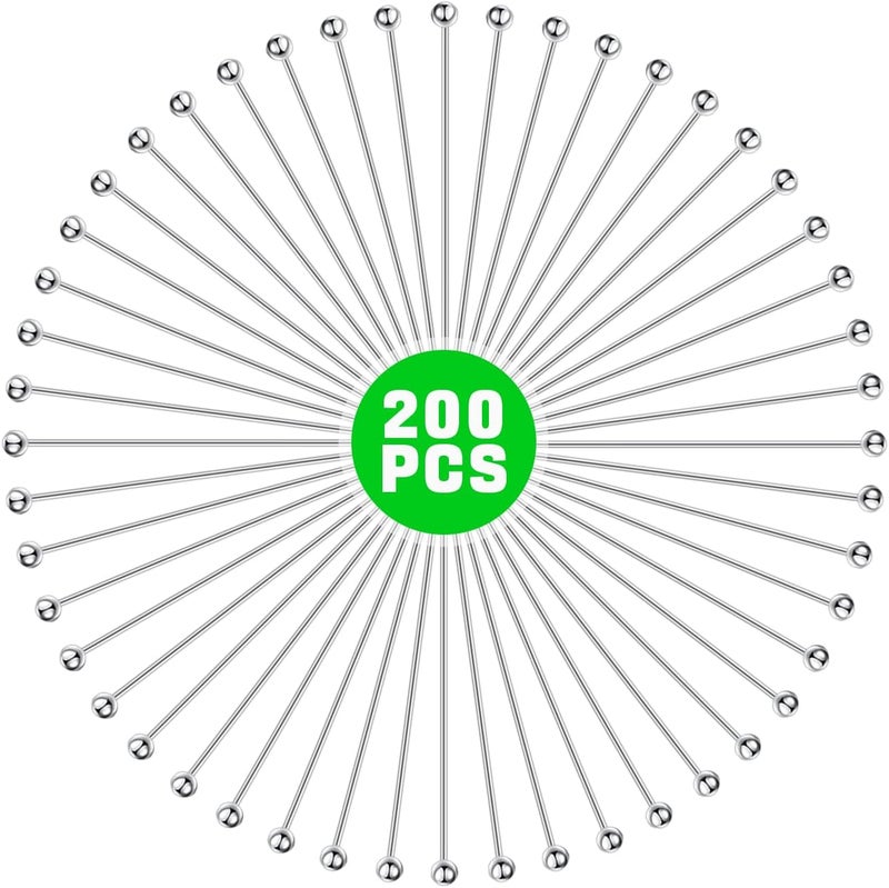 QIMAOO 200Pcs Ball Pins for Jewelry Making, Stainless Steel Jewelry Round Head Pins Length 0.71"/18MM Bead Headpins for DIY Craft Bead Earring Necklace - Image 3